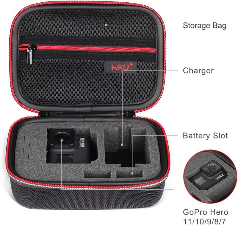 HSU Small Case for GoPro Hero 13/12/11/10/9/8/7/6/5 Black, Carrying Case for Action Cameras and GoPro Accessories(Small Size Red) - Image 3